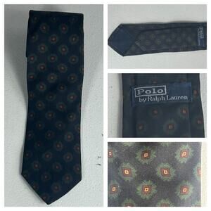 Polo by Ralph Lauren Men's Green Floral Design Silk Tie Handmade In Italy